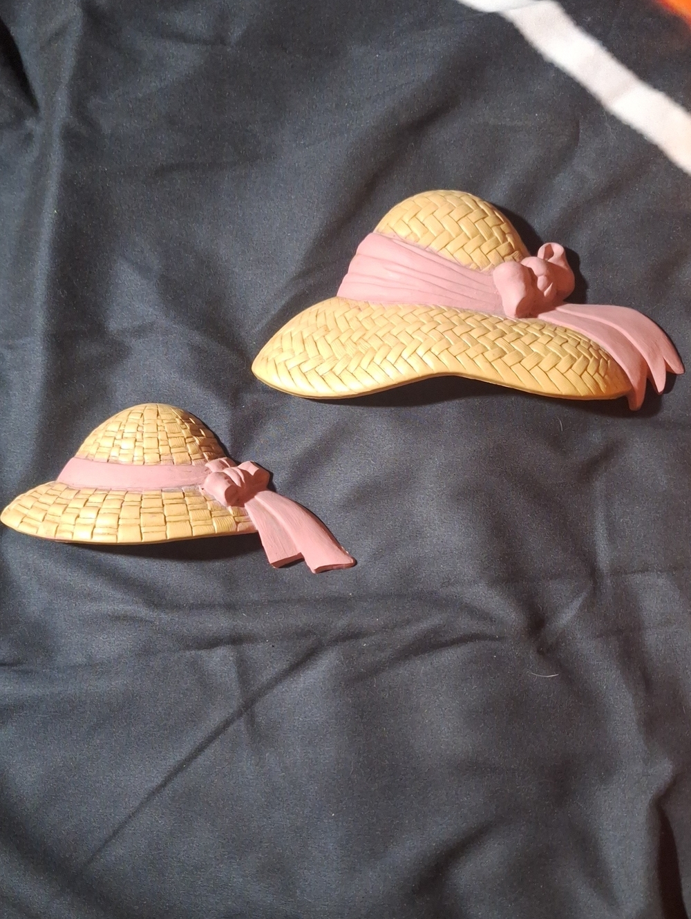Vintage 1980s Burwood Homco Straw Hat Wall Decor Set of 2
